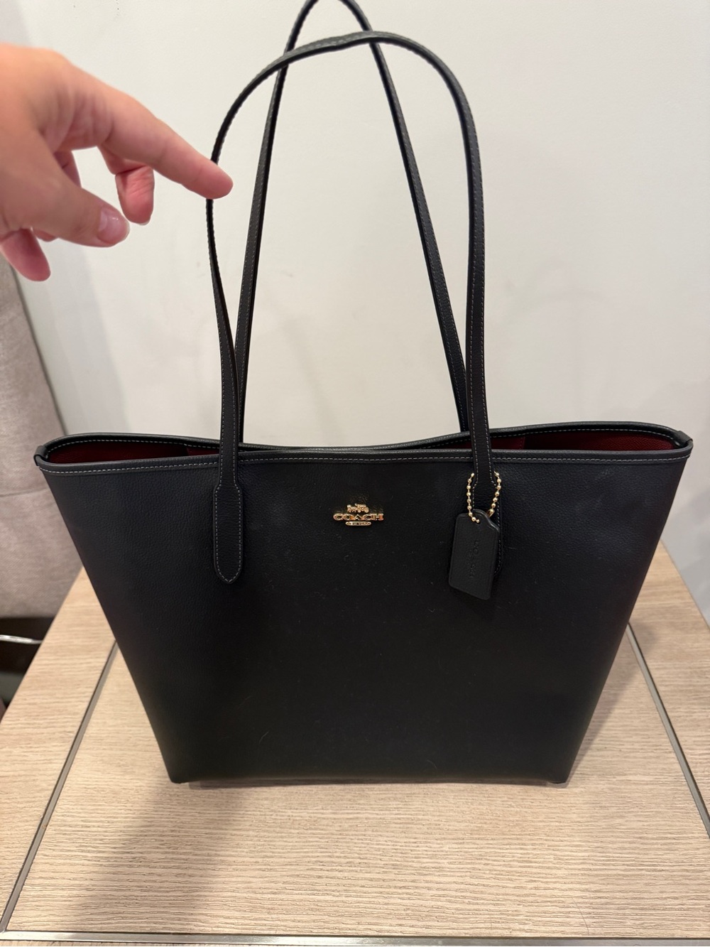 Coach Black Leather Tote with Red Interior Trim